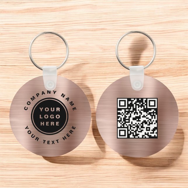 Rose Gold Your Business Logo QR Code Business  Key Ring (Creator Uploaded)