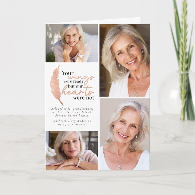 Rose Gold Your Wings Were Ready Photos Sympathy   Thank You Card (Front)