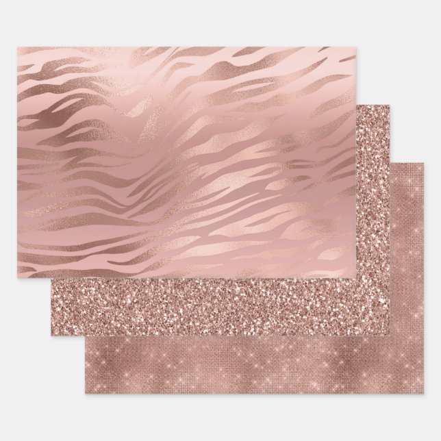 Rose Gold Zebra Print Wrapping Paper Sheet (Set)