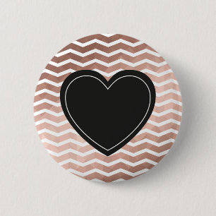 Rose gold zigzag black heart chic girl pinback 6 cm round badge