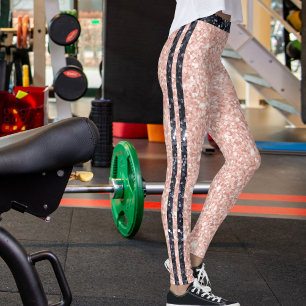 Rose Golden Black Shiny Glitter Pattern Stripes Leggings