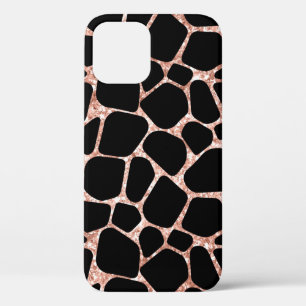 Rose Golden Glitter Black Spots Safari Cheetah iPhone 12 Case