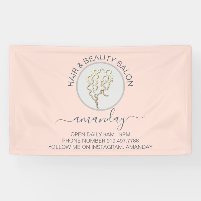 Rose Golden Logo Hairdresser Beauty Salon Studio Banner (Horizontal)
