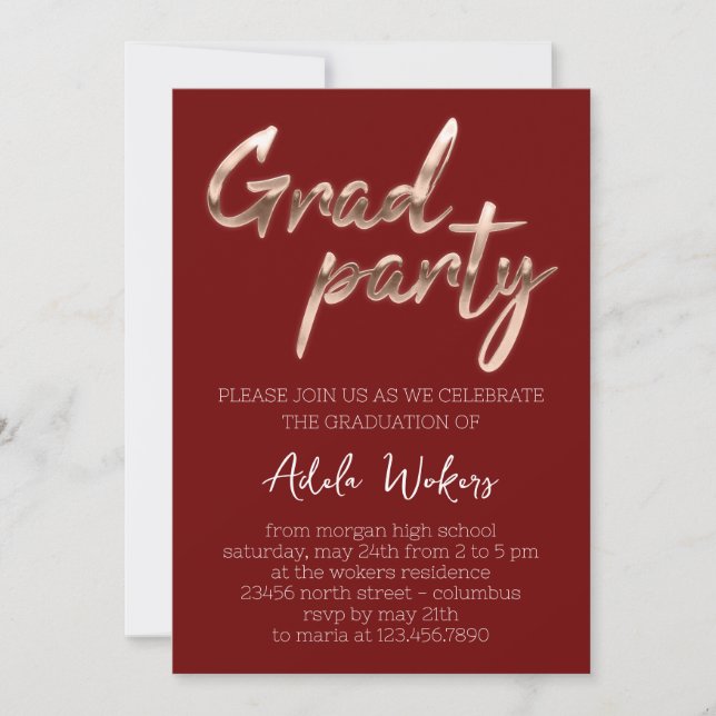 Rose Graduation Party Script Grad Burgundy Invitation (Front)