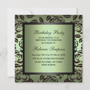 Rose Green & Black Birthday Invitation