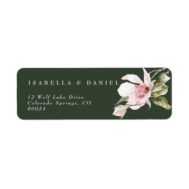 Rose Green Magnolia Wedding Return Address Label (Front)