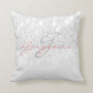 Rose Grey Girly Glitter Silver Monogram Name Cushion