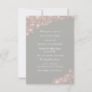 Rose Grey Glitter Bridal Shower Birthday Sweet Invitation