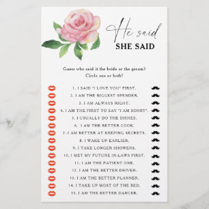 Rose - He said she said bridal shower game