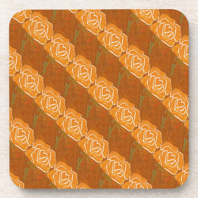"Rose Heart #3 Tiled Pattern" Floral Coaster Set (Front)