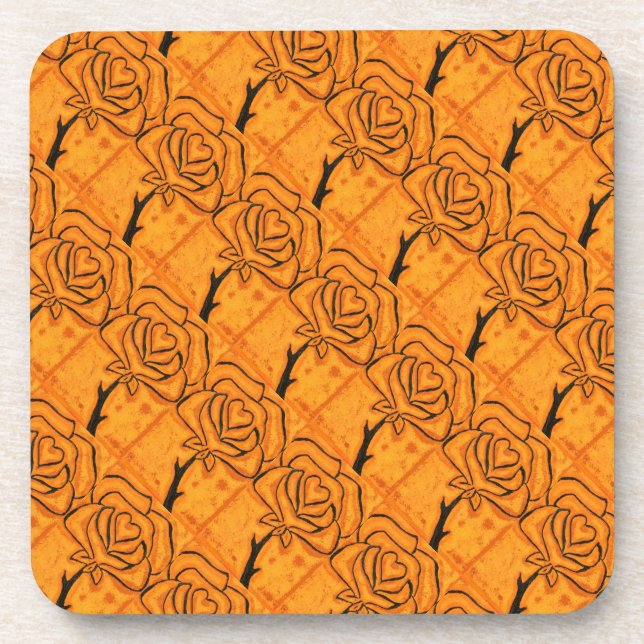 "Rose Heart #5 Tiled Pattern" Floral Coaster Set (Front)