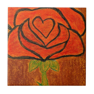 "Rose Heart #6" Kitchen Garden Ceramic Tile