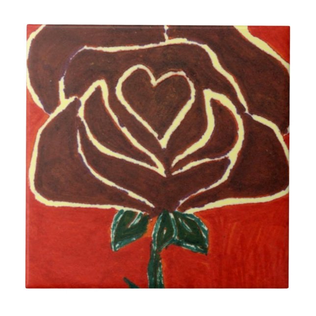"Rose Heart #7-yellow" Kitchen Garden Ceramic Tile (Front)