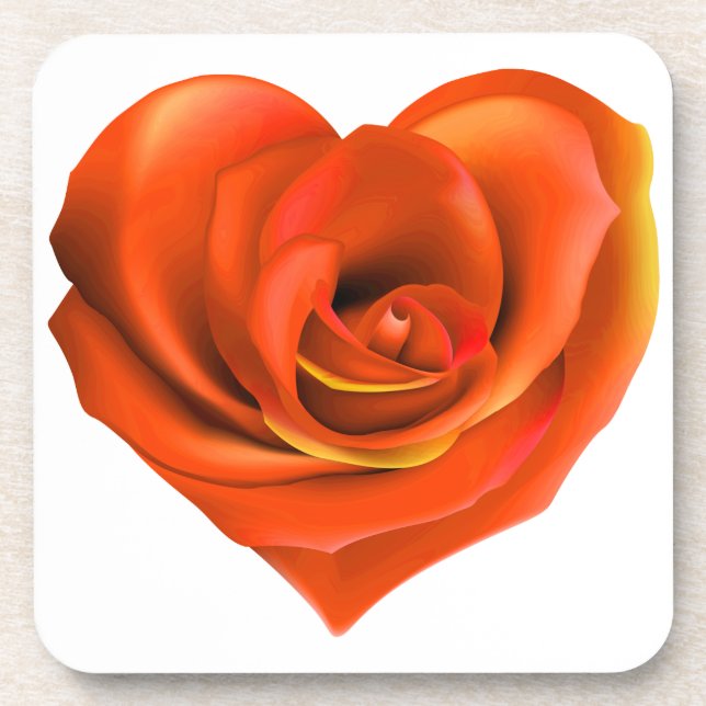 Rose Heart Bright Orange Coaster (Front)