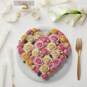 Rose Heart Paper Plates 9"