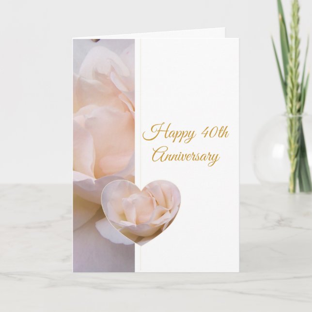 Rose Heart Personalised 40th Wedding Anniversary Card (Front)