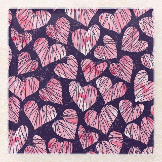 Rose heart: watercolor seamless pattern. glass coaster (Front)