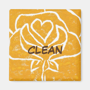 "Rose Heart Yellow" Clean Dishwasher Status Magnet