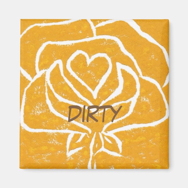 "Rose Heart Yellow" Dirty Dishwasher Status Magnet (Front)