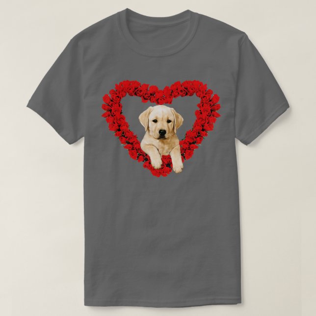 Rose Heart Yellow Lab Puppy Valentines Day Cute  T-Shirt (Design Front)