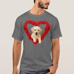 Rose Heart Yellow Lab Puppy Valentines Day Cute  T-Shirt
