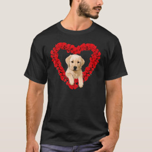 Rose Heart Yellow Lab Puppy Valentines Day Cute T-Shirt