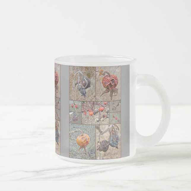 Rose Hip Collage Frosted Glass Coffee Mug (Right)