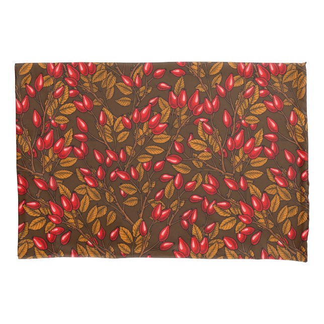 Rose hips, brown and red pillowcase (Front-Left)