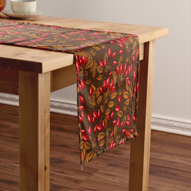 Rose hips, brown and red short table runner (In Situ)