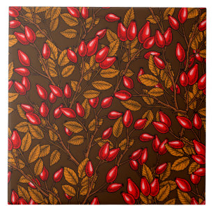 Rose hips, brown and red tile