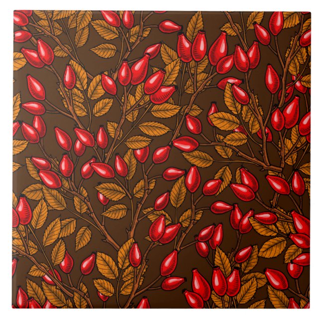 Rose hips, brown and red tile (Front)