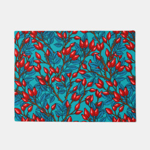 Rose hips, red and blue doormat