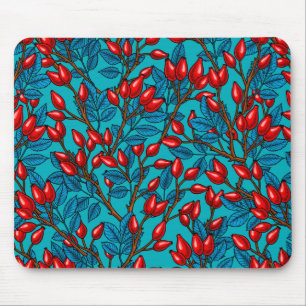 Rose hips, red and blue mouse pad