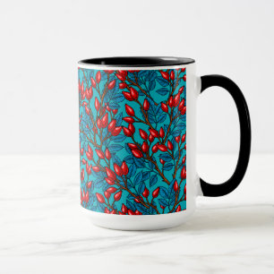 Rose hips, red and blue mug