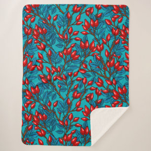 Rose hips, red and blue sherpa blanket