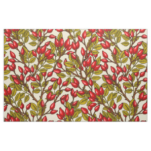 Rose hips, red, green, yellow fabric