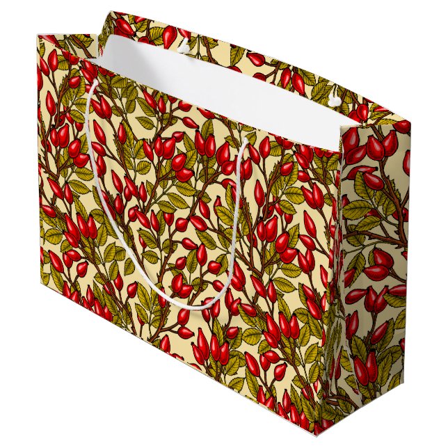 Rose hips, red, green, yellow large gift bag (Back Angled)