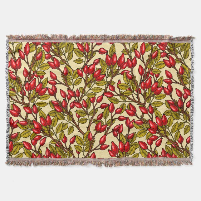 Rose hips, red, green, yellow throw blanket (Front)