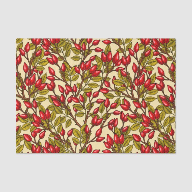 Rose hips, red, green, yellow tissue paper (Front)