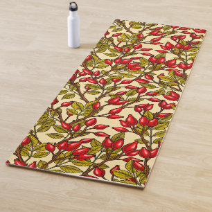 Rose hips, red, green, yellow yoga mat