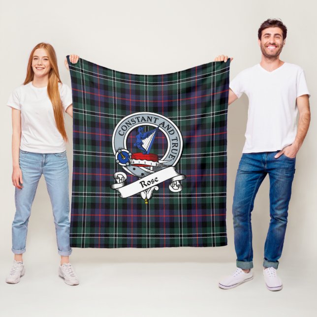 Rose Hunting Modern Clan Badge Tartan Plaid Fleece Blanket (In Situ)