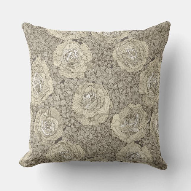 rose hydrangea floral cream tea leather cushion (Front)