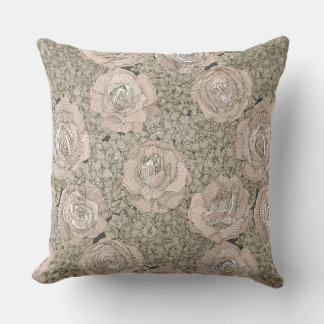 rose hydrangea floral pale peach tea dark cushion