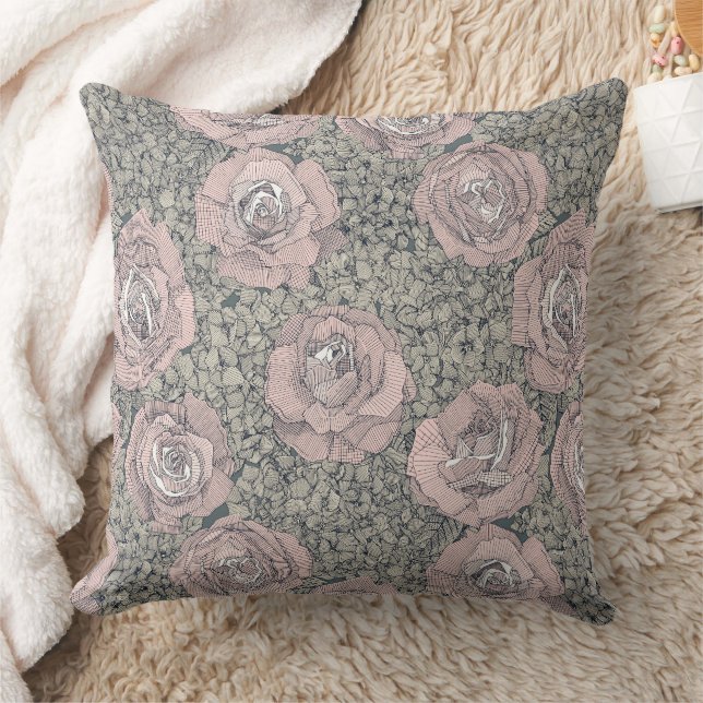 rose hydrangea floral pale pink indigo gray cushion (Blanket)