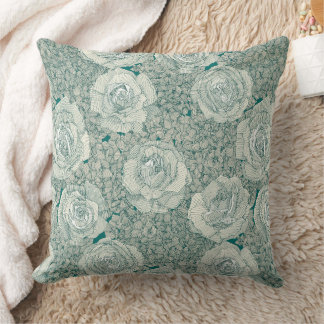 rose hydrangea floral pearl dark teal viridian cushion