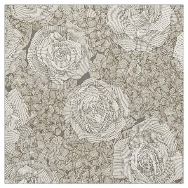 rose hydrangea floral silver tea leather fabric (Swatch)