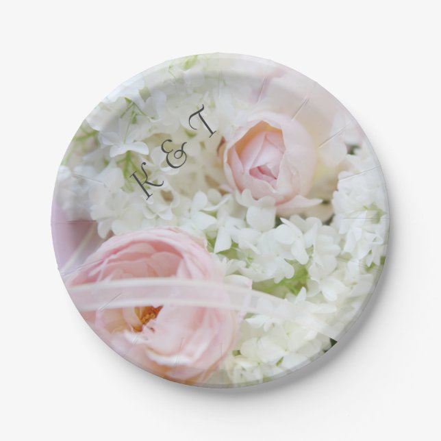 Rose hydrangea ribbon paper plate (Front)