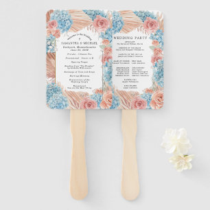Rose Hydrangea Wedding Program Hand Fan