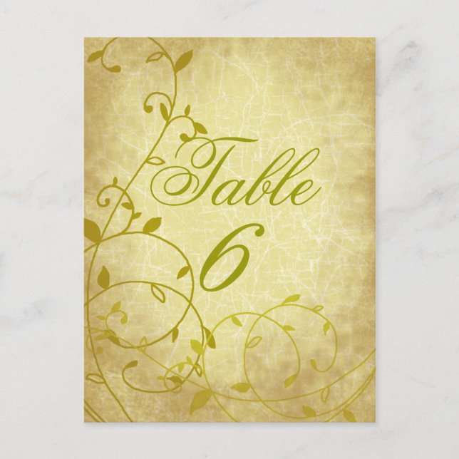 Rose II Vine Vintage Crackle Table Number Card (Front)