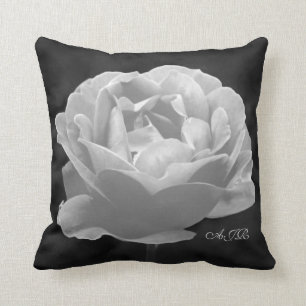 Rose In Black And White - Monogram Cushion
